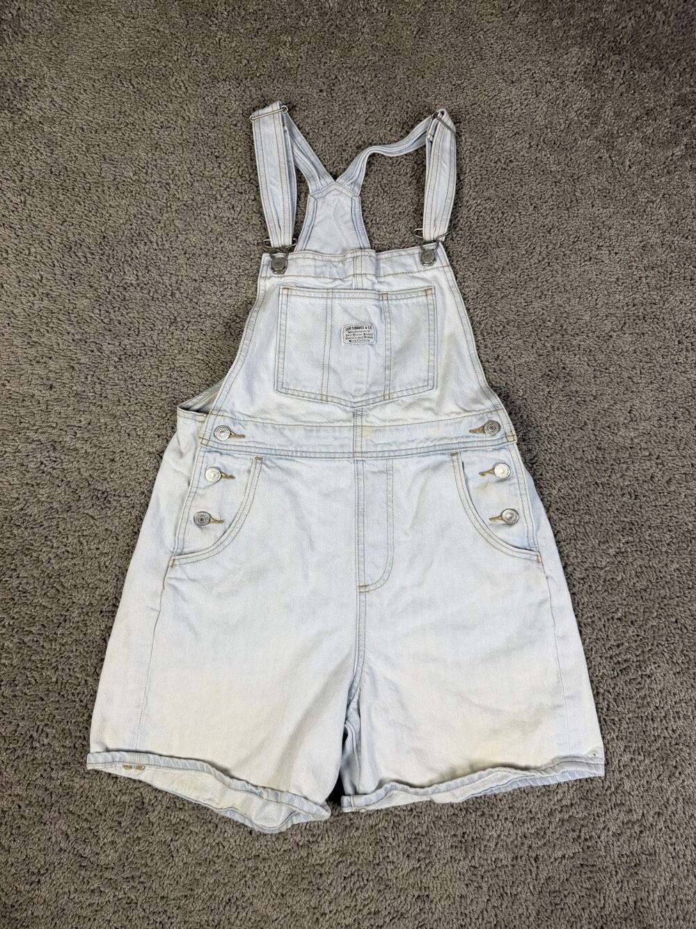 Levi's Overalls Womens XS Blue Denim One-Piece Square Neck Pockets Casual